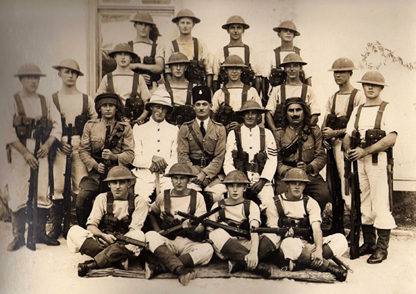 The naval detachment at Zichron Jacob, Haifa, with Lt Colin Donald and Inspector Kramer, 1929