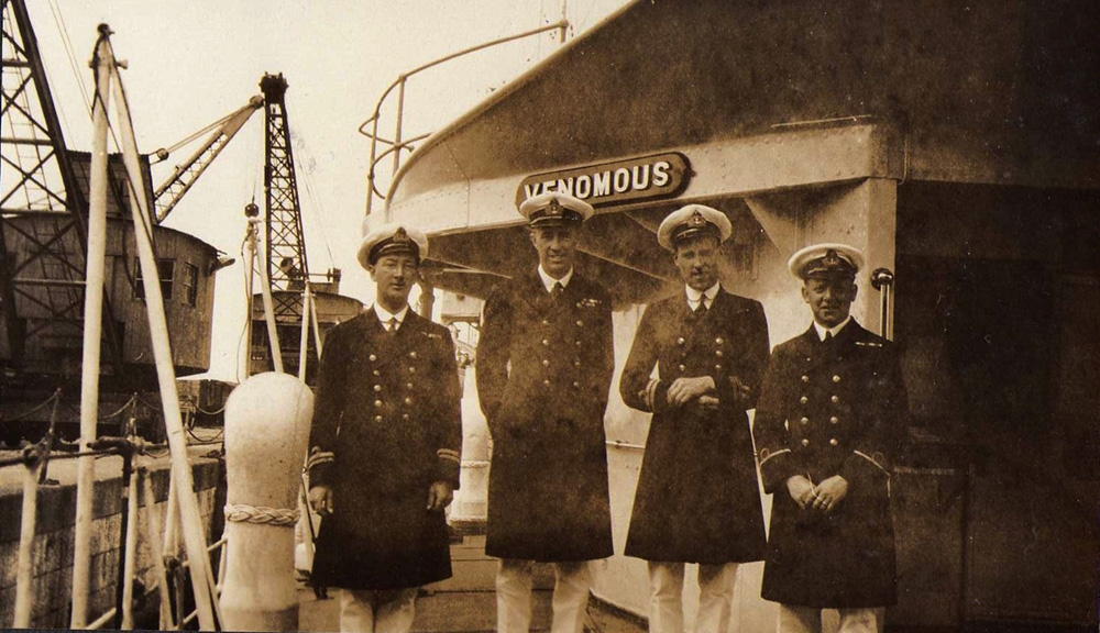 The Wardroom officersf HMS Venomous on deck at Chtham, 1926