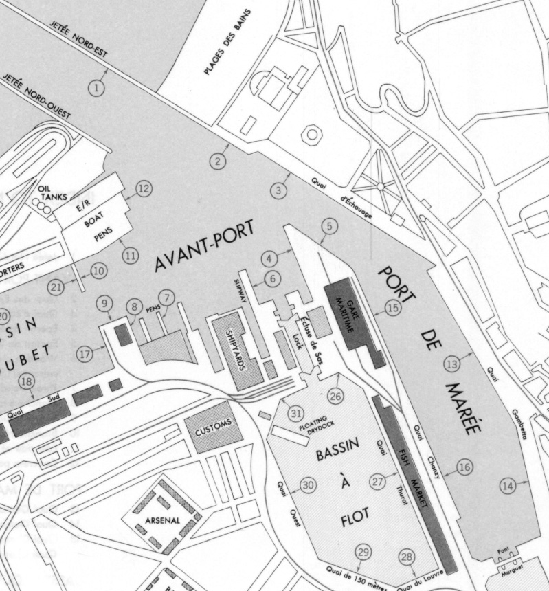 Map of inner harbour of Bologne (1944)