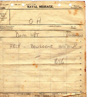 Naval Signal from HMS Venomous, Boulogne 22 May 1940