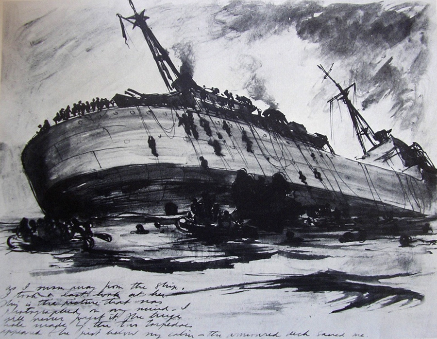 Herbert McWilliams sketch of HMS Hecla