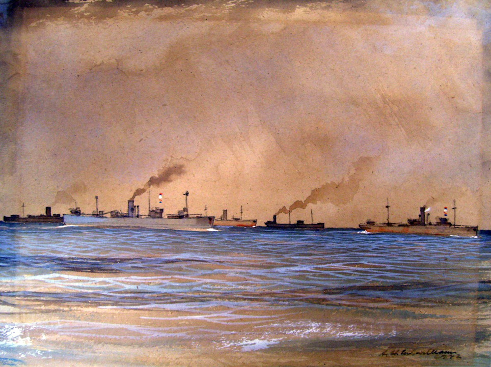 Slow Convoy, mid Atlantic 1942; painted by South African war artist Herbert McWilliams