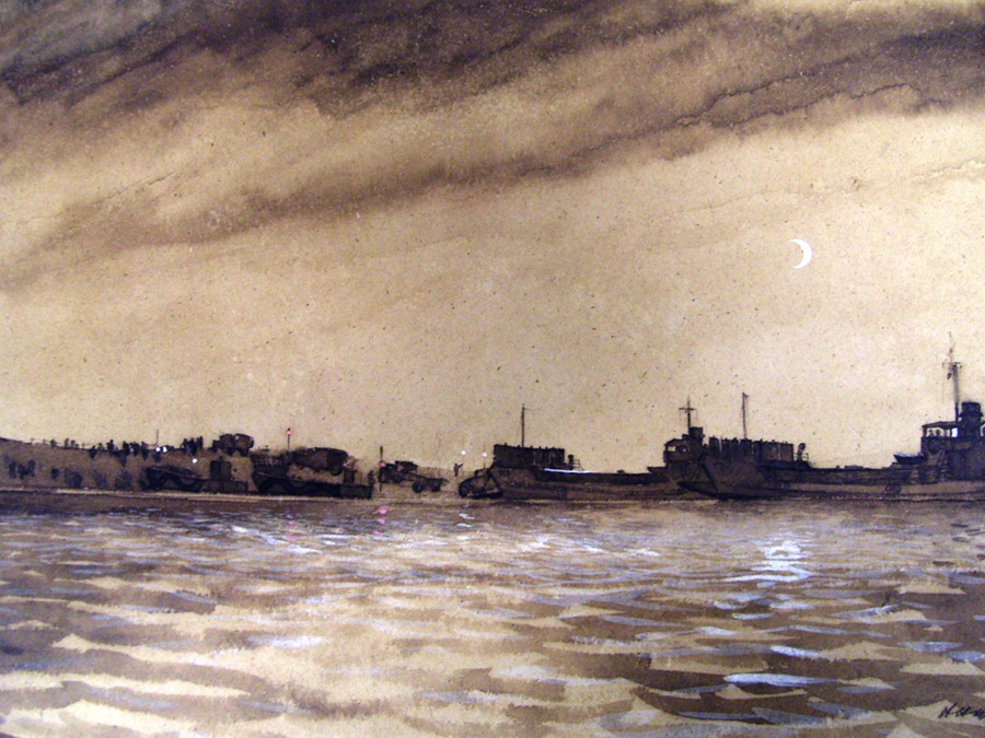 Building a 'hard' at Piombino; painted by Herbert H McWilliams