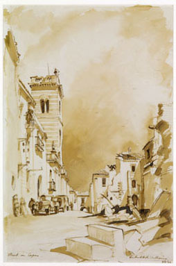 Ink wash of street in Capua