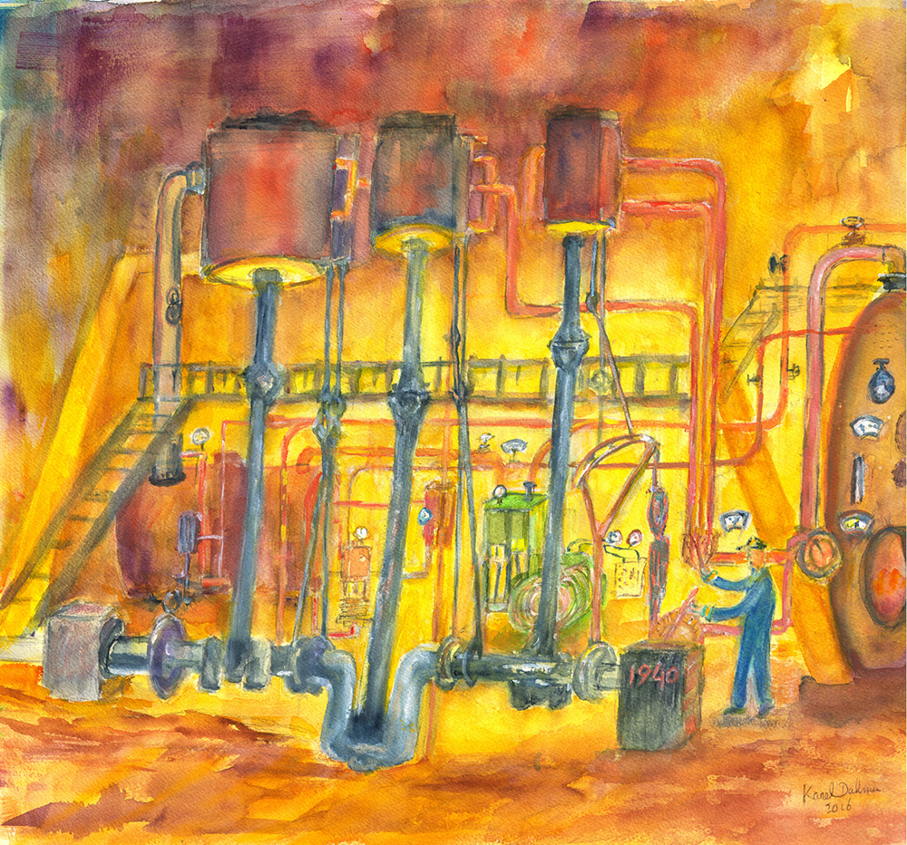 Painting of steam engine on SS JUPITER