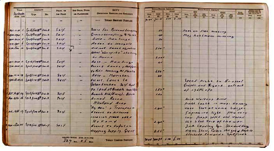 Flight Lt L.M. Meyers pilots logbook