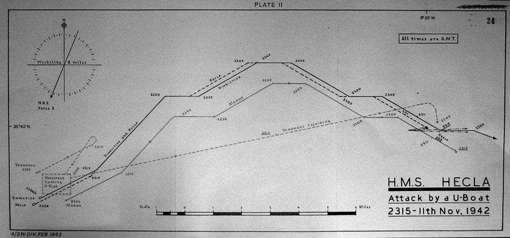 Chart sowing position of ships on 11 November 1942 when attack took place