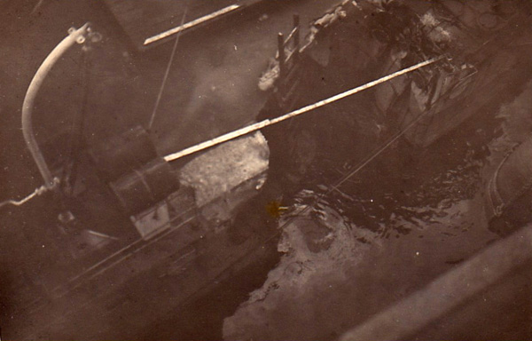 HMS Douglas alongside Hecla awaiting repair