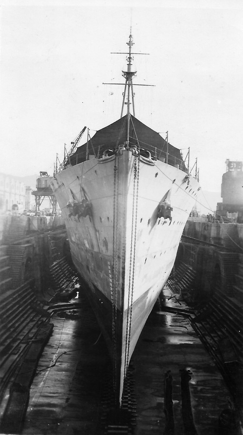 HMS Hecla in dry dock in Simons Town