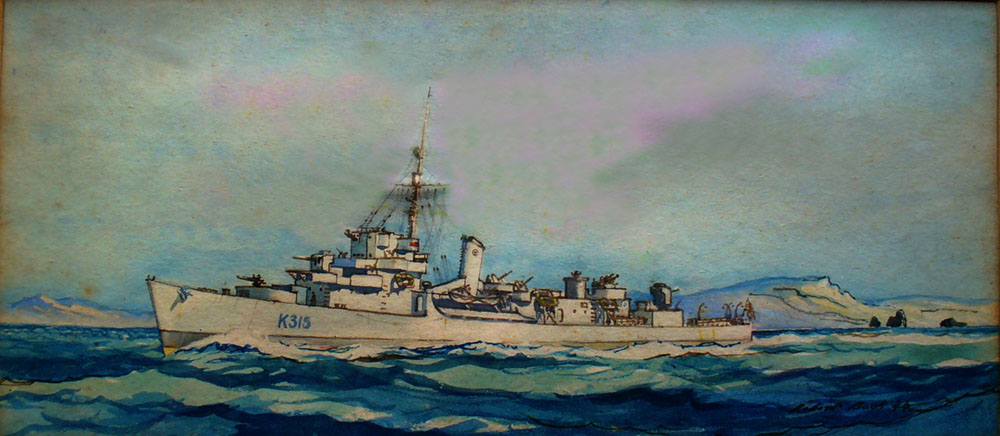 HMS Byard painted by R.T. Back, Gunner